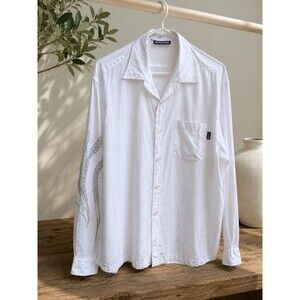 Octopus Brand White Linen Button Up Shirt Sleeve Print Italian Streetwear L